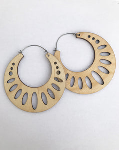 Wooden Geometric Hoop Earring