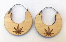 Load image into Gallery viewer, Wooden Cannabis Hoop Earring