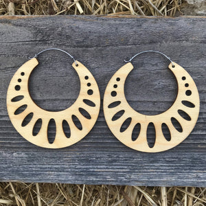 Wooden Geometric Hoop Earring