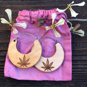Wooden Cannabis Hoop Earring